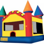 Themed castle bounce house set up on a Springfield driveway